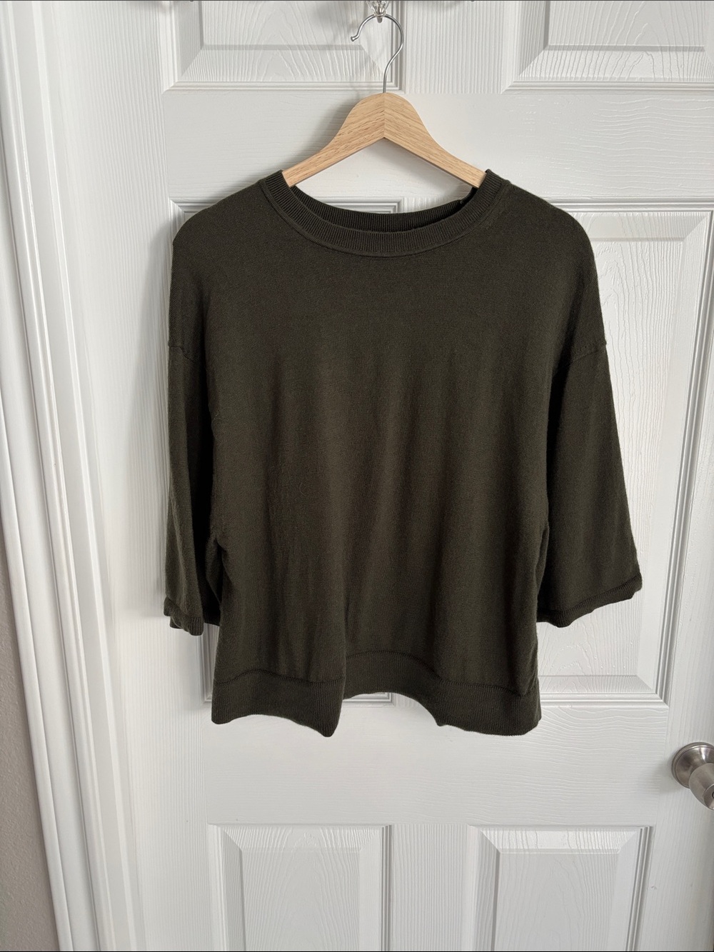Banana Republic Camo Green Merino Wool Crewneck Pullover Sweater Tee Size M Boxy